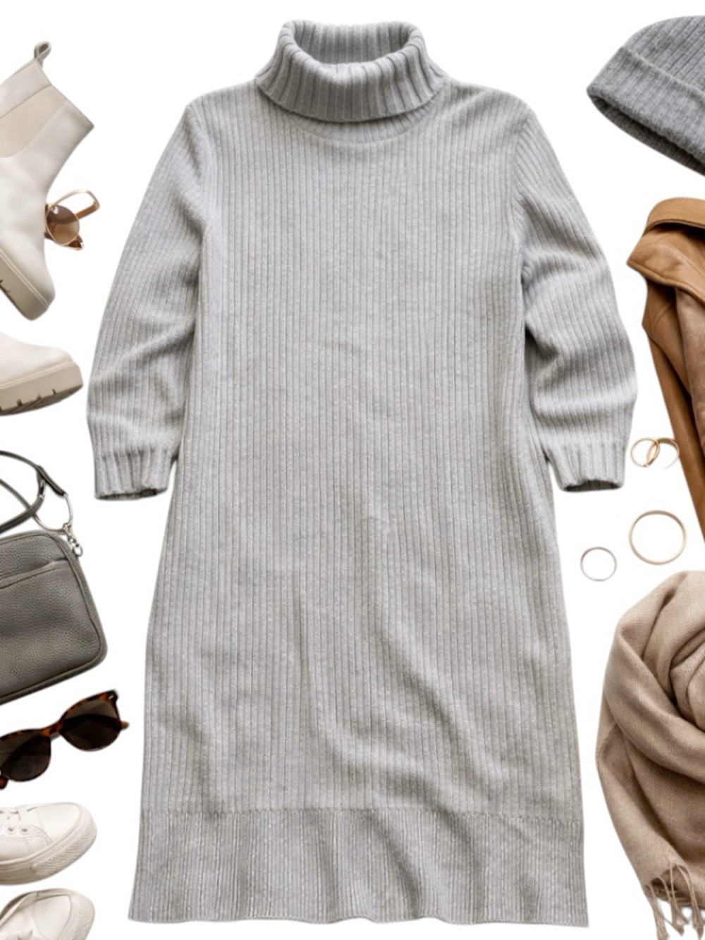 Treasure Bond Nordstrom Ribbed Turtleneck Sweater Dress Gray XL NWT Cozy Midi